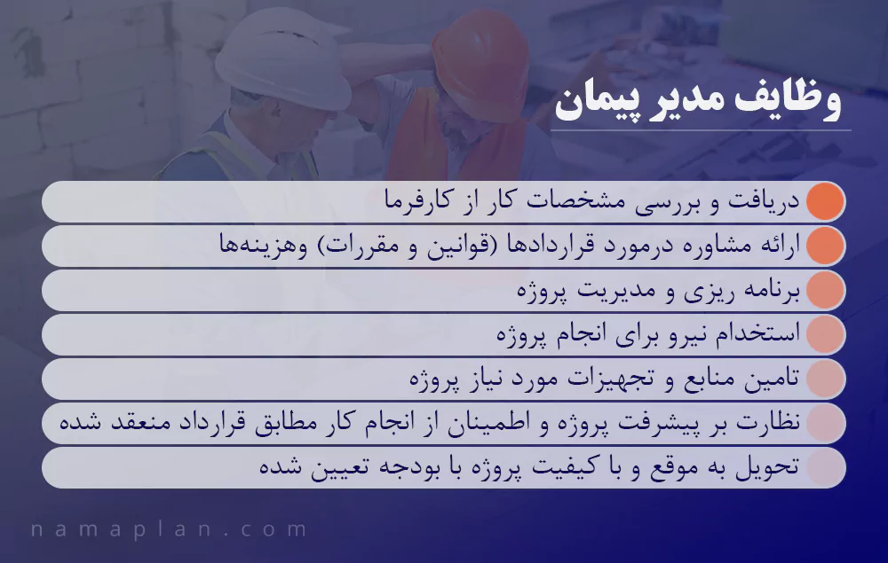 وظایف مدیر پیمان